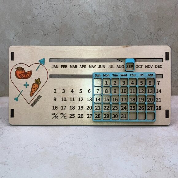 Perpetual Forever Desk Calendar With Slide Movement Fruits/ Veggie Teal - Picture 1 of 8